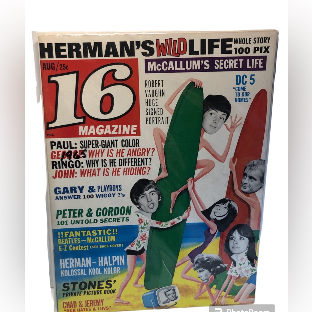 16 MAGAZINE AUGUST 1965 TEEN BEATLES HERMANS HERMITS ROLLING STONES
